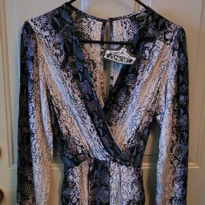 NWT's Angie Black, White, Blue Snake Print Short Romper Size Large